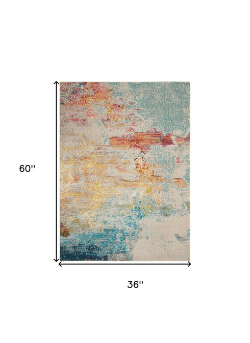 2' X 4' Sealife Abstract Power Loom Non Skid Area Rug